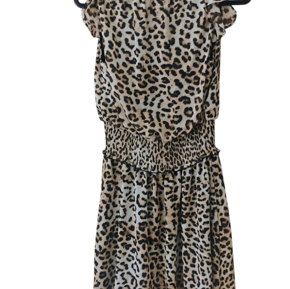 Karl Lagerfeld Paris Leopard Print Bambi Sheer Flutter Sleeve Dress Sz 4 - Picture 3 of 7